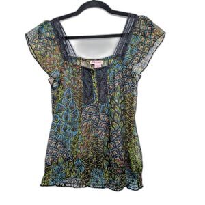 Y2K Fire Los Angeles Ethereal Sheer Cap Sleeve Flowy Blouse Sz M Boho Fairy